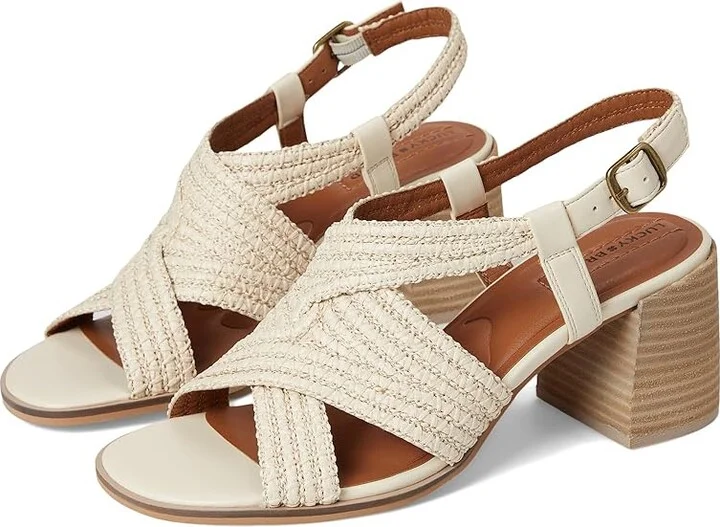 Lucky Brand Sasina Cut Out Heeled Sandals Women's Sandals Parchment : 8.5 B - Medium, Synthetic