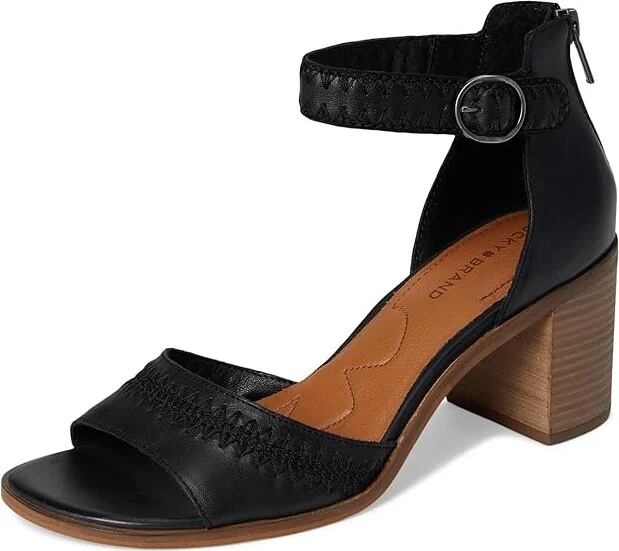 Lucky Brand Shivona Stitched Heeled Sandal Women's Sandals Black : 5.5 B - Medium, Leather - Image 5