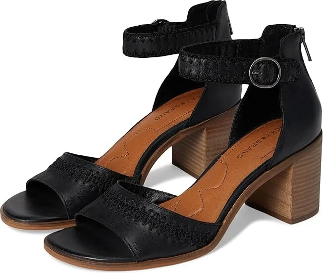 Lucky Brand Shivona Stitched Heeled Sandal Women's Sandals Black : 5.5 B - Medium, Leather