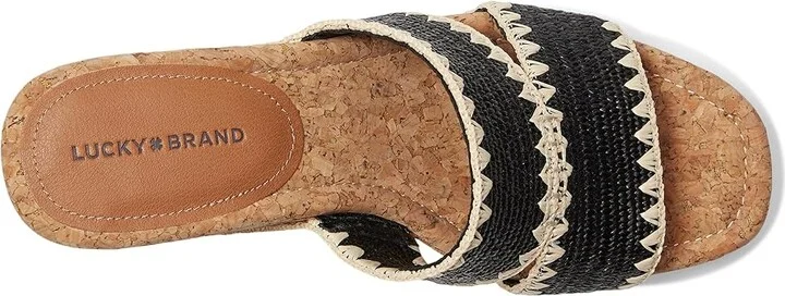 Lucky Brand Vickta Woven Band Cork Wedge Sandals Women's Sandals Black : 11 B - Medium, Synthetic - Image 2