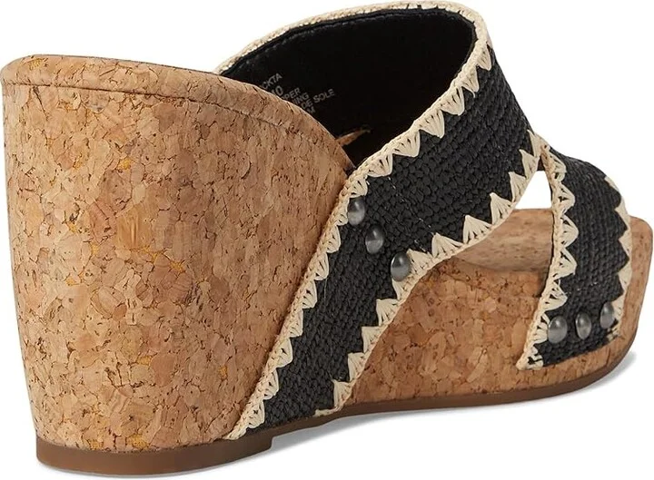Lucky Brand Vickta Woven Band Cork Wedge Sandals Women's Sandals Black : 11 B - Medium, Synthetic - Image 4