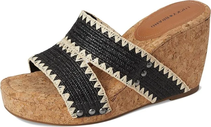 Lucky Brand Vickta Woven Band Cork Wedge Sandals Women's Sandals Black : 11 B - Medium, Synthetic - Image 5