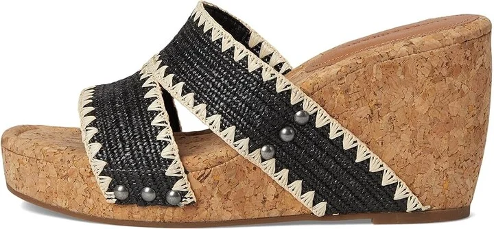 Lucky Brand Vickta Woven Band Cork Wedge Sandals Women's Sandals Black : 11 B - Medium, Synthetic - Image 6