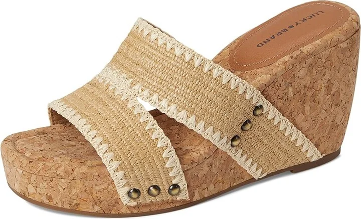Lucky Brand Vickta Woven Band Cork Wedge Sandals Women's Sandals Dark Natural : 9 B - Medium, Synthetic - Image 5