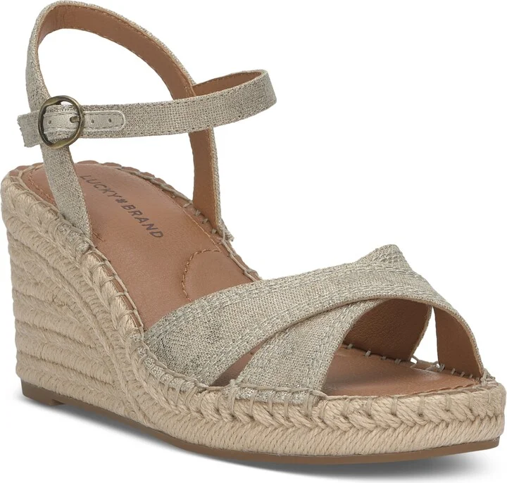 Lucky Brand Women's Candyr Espadrille Wedge Sandals - Natural/Platinum Metallic Linen