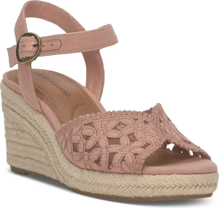 Lucky Brand Women's Coyna Floral Lace Platform Espadrille Wedge Sandals