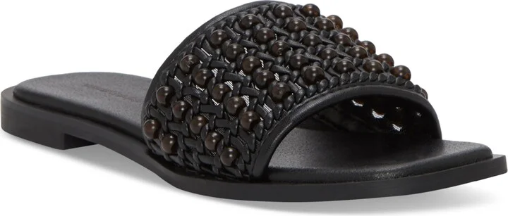 Lucky Brand Women's Gidya Beaded Slide Flat Sandals - Black/Brown Beads