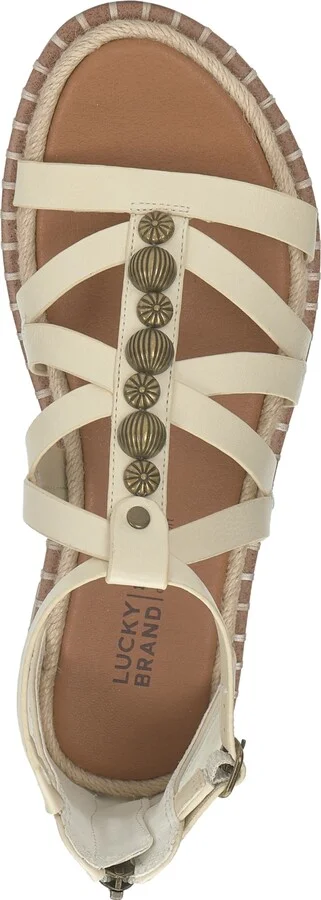 Lucky Brand Women's Korina Embellished Strappy Gladiator Flat Sandals - Dark Parchment/White Burnished Leather - Image 4