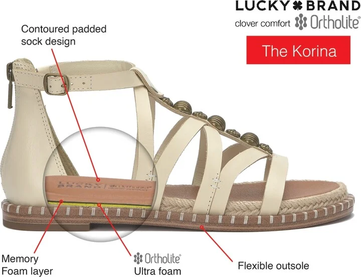 Lucky Brand Women's Korina Embellished Strappy Gladiator Flat Sandals - Dark Parchment/White Burnished Leather - Image 6