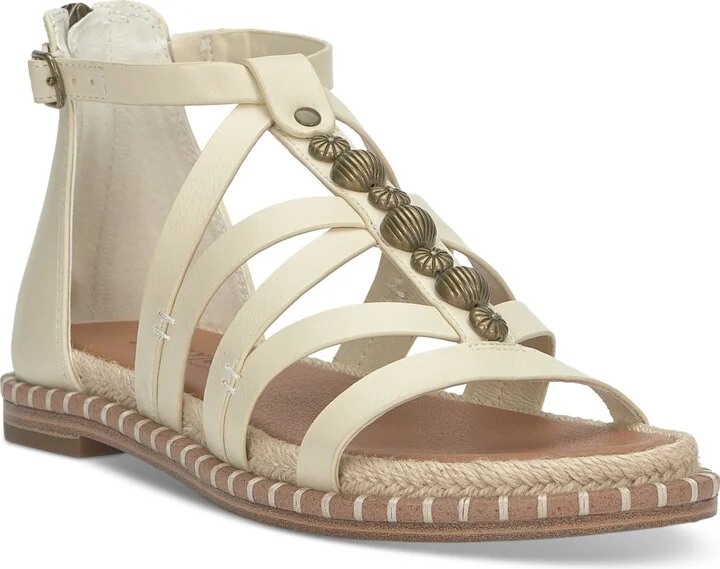 Lucky Brand Women's Korina Embellished Strappy Gladiator Flat Sandals - Dark Parchment/White Burnished Leather