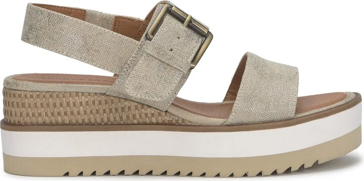 Lucky Brand Women's Turoma Double Band Flatform Sandals - Natural/platinum Metallic Linen - Image 2