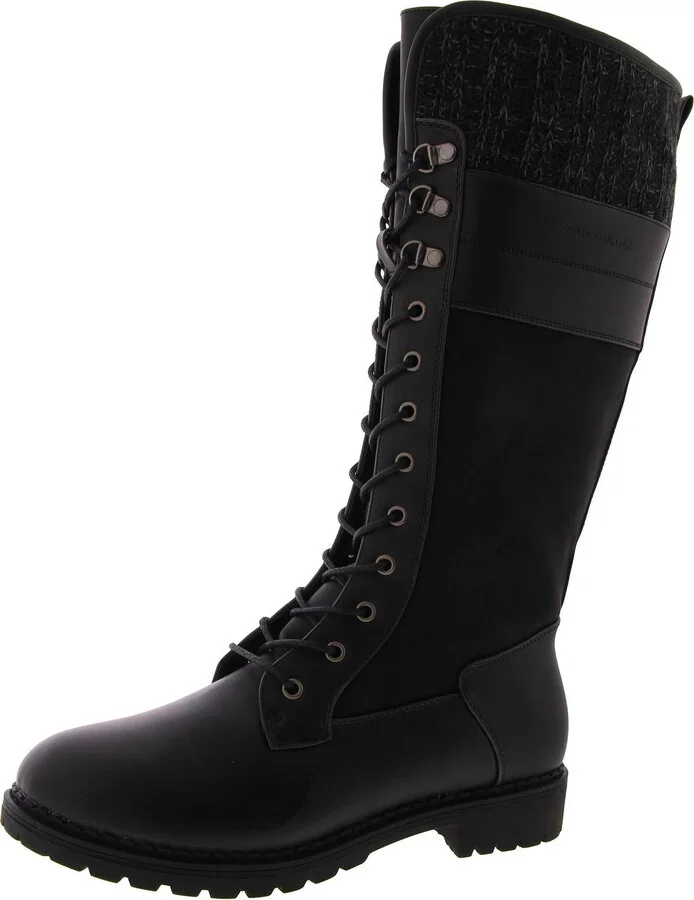 Lucy Womens Leather Lace-Up Knee-High Boots