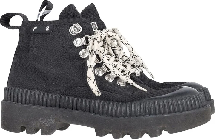 Lug Sole Boots in Black Canvas
