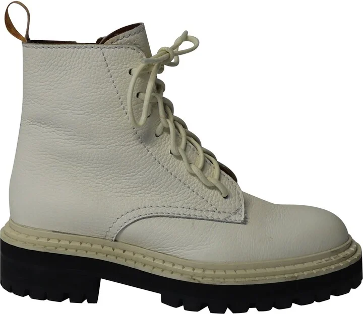 Lug Sole Combat Boots in White Calfskin Leather