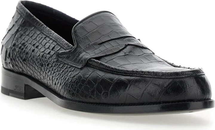 'Luisiana' Black Loafers With Embossed Crocodile Effect In Leather Man - Image 2