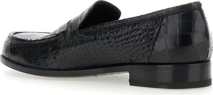 'Luisiana' Black Loafers With Embossed Crocodile Effect In Leather Man - Image 3