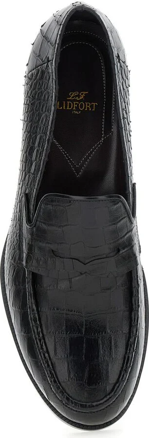 'Luisiana' Black Loafers With Embossed Crocodile Effect In Leather Man - Image 4