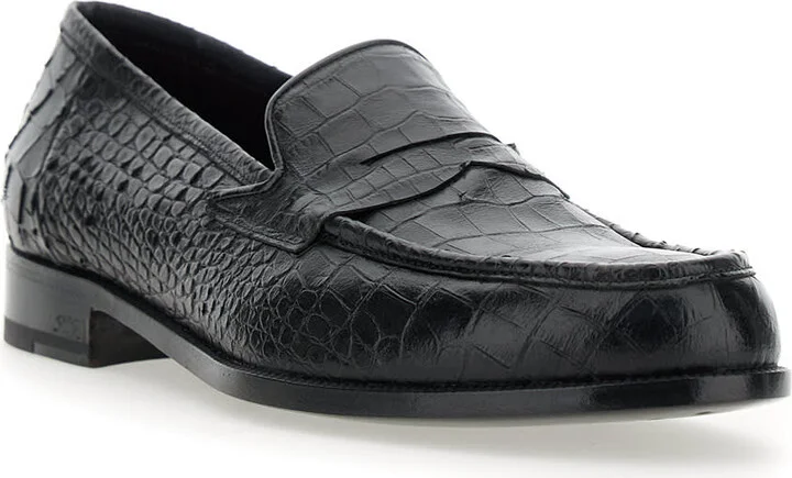 'luisiana' Black Loafers With Embossed Crocodile Effect In Leather Man - Image 2