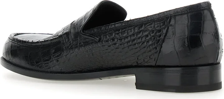 'luisiana' Black Loafers With Embossed Crocodile Effect In Leather Man - Image 3
