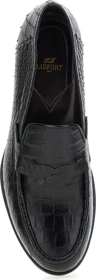 'luisiana' Black Loafers With Embossed Crocodile Effect In Leather Man - Image 4