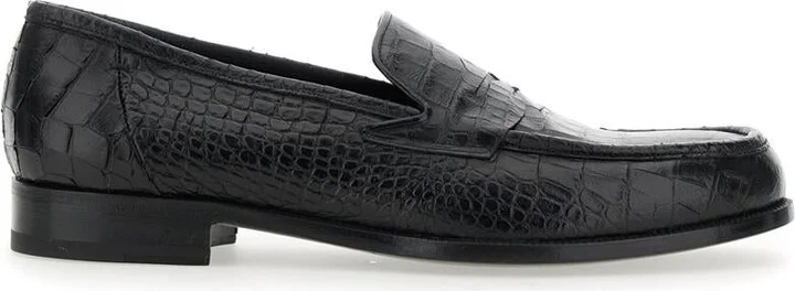 'Luisiana' Black Loafers With Embossed Crocodile Effect In Leather Man