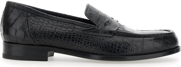 'luisiana' Black Loafers With Embossed Crocodile Effect In Leather Man