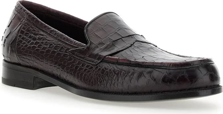 'Luisiana' Bordeaux Loafers With Embossed Crocodile Effect In Leather Man - Image 2