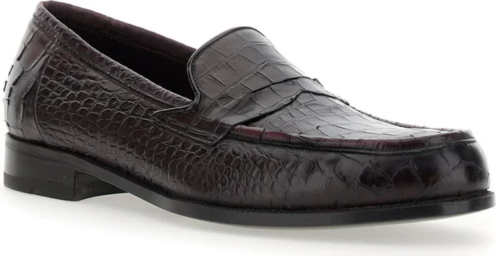 'luisiana' Bordeaux Loafers With Embossed Crocodile Effect In Leather Man - Image 2