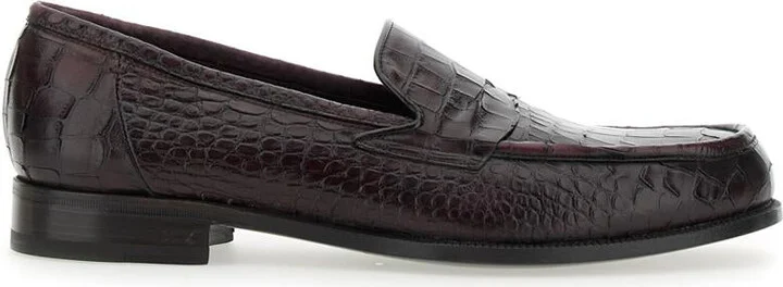 'Luisiana' Bordeaux Loafers With Embossed Crocodile Effect In Leather Man