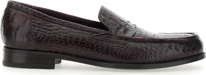 'luisiana' Bordeaux Loafers With Embossed Crocodile Effect In Leather Man