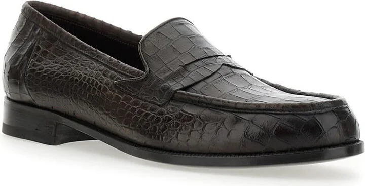 'Luisiana' Brown Loafers With Embossed Crocodile Effect In Leather Man - Image 2