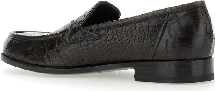 'Luisiana' Brown Loafers With Embossed Crocodile Effect In Leather Man - Image 3