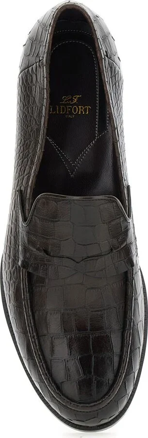 'Luisiana' Brown Loafers With Embossed Crocodile Effect In Leather Man - Image 4
