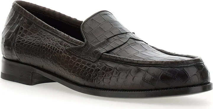 'luisiana' Brown Loafers With Embossed Crocodile Effect In Leather Man - Image 2