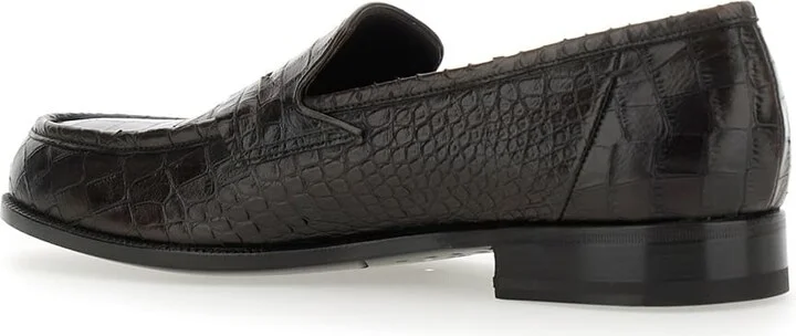 'luisiana' Brown Loafers With Embossed Crocodile Effect In Leather Man - Image 3