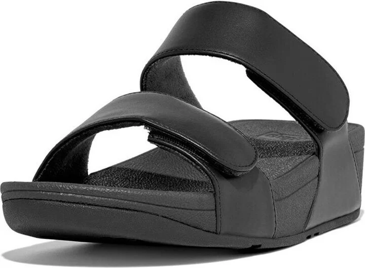 LULU FV6-090 Slides Sandals Women's Black Leather Adjustable Slip-on
