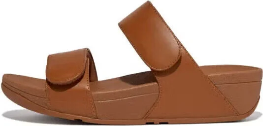 Lulu FV6-592 Slides Sandals Women's Light Tan Leather Adjustable Slip On