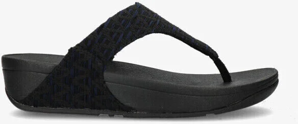 Lulu FZ3-231 Toe-Post Sandals Women's Black Geo-Webbing Slip On Slippers