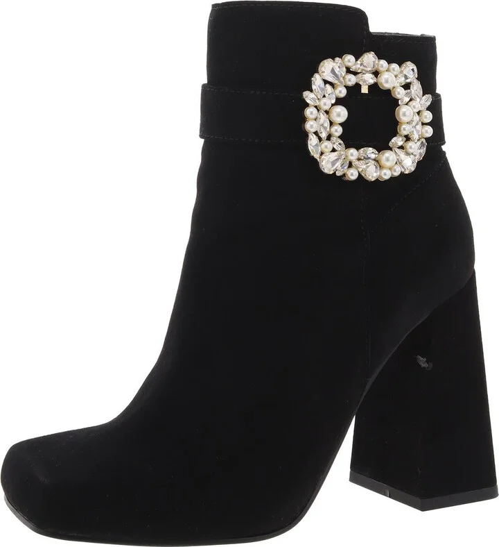 Luminna Womens Suede Rhinestone Booties