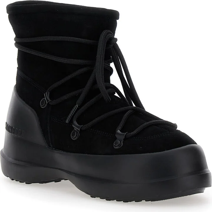 'luna' Black Ankle Boots With Laces In Suede And Tech Fabric Woman - Image 2