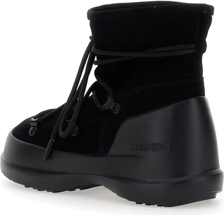 'luna' Black Ankle Boots With Laces In Suede And Tech Fabric Woman - Image 3