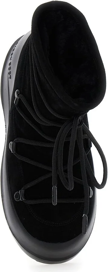 'luna' Black Ankle Boots With Laces In Suede And Tech Fabric Woman - Image 4