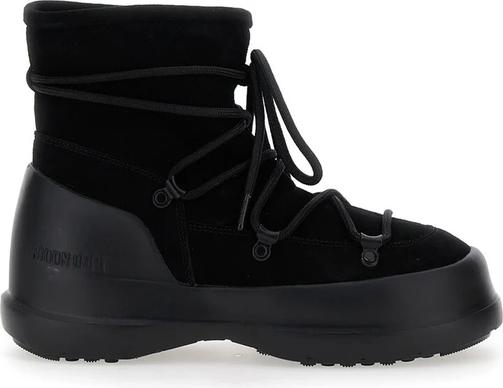 'luna' Black Ankle Boots With Laces In Suede And Tech Fabric Woman