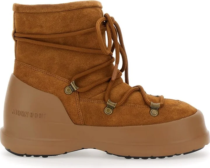 'luna' Brown Ankle Boots With Laces In Suede And Tech Fabric Woman