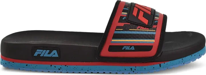 Lunar "Black/Capri Breeze/Fila Red" slides