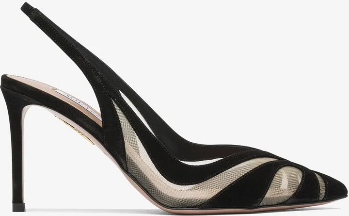 Lune 85 Suede and Mesh Slingback Pumps