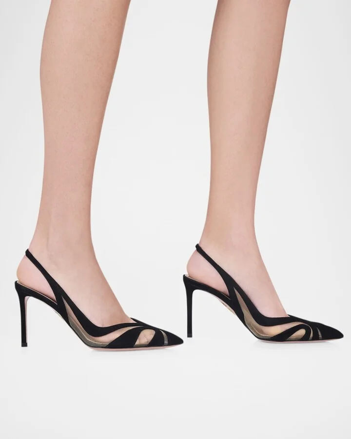 Lune Suede Mesh Slingback Pumps - Image 2