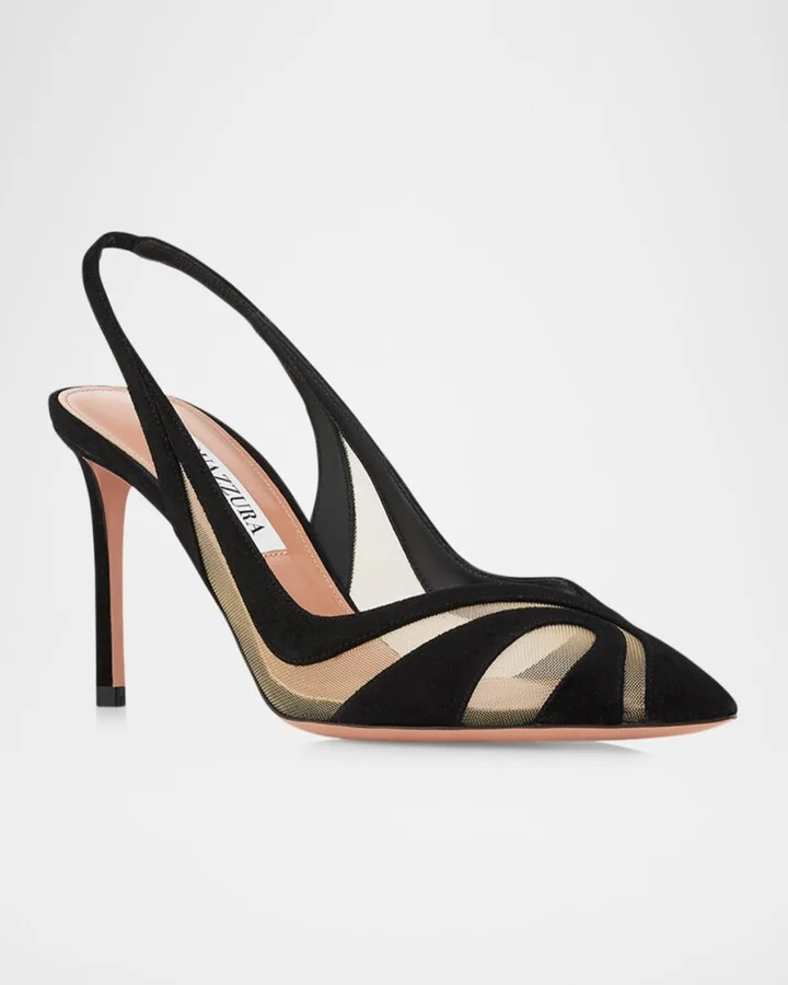 Lune Suede Mesh Slingback Pumps - Image 4