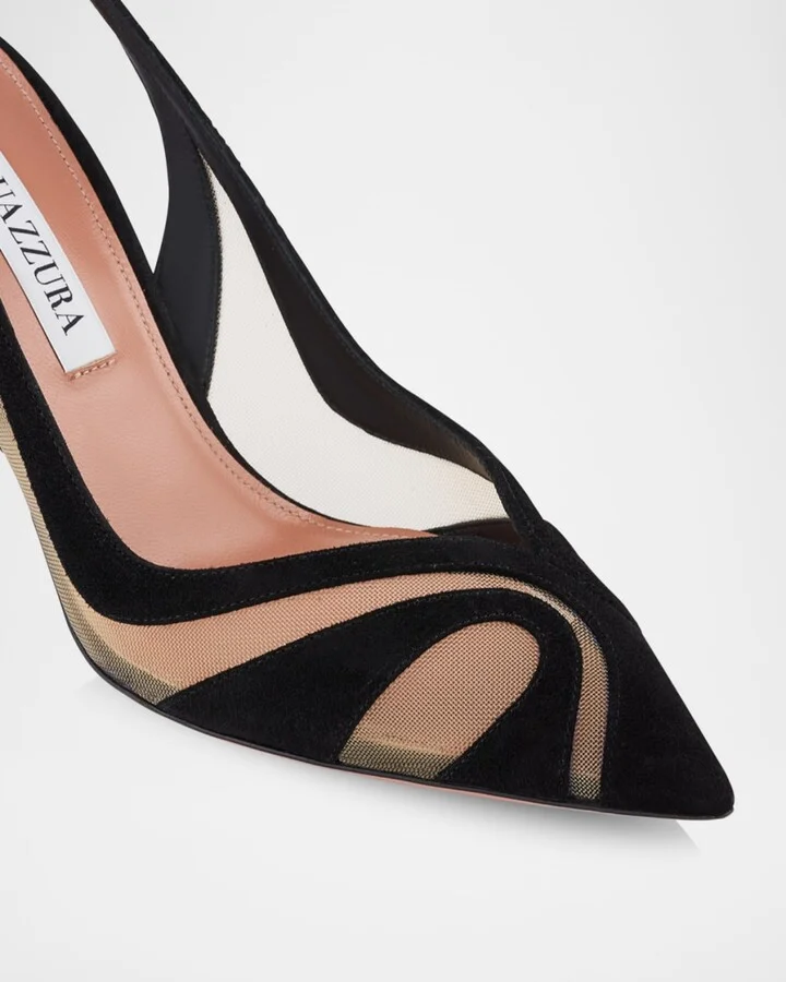 Lune Suede Mesh Slingback Pumps - Image 5