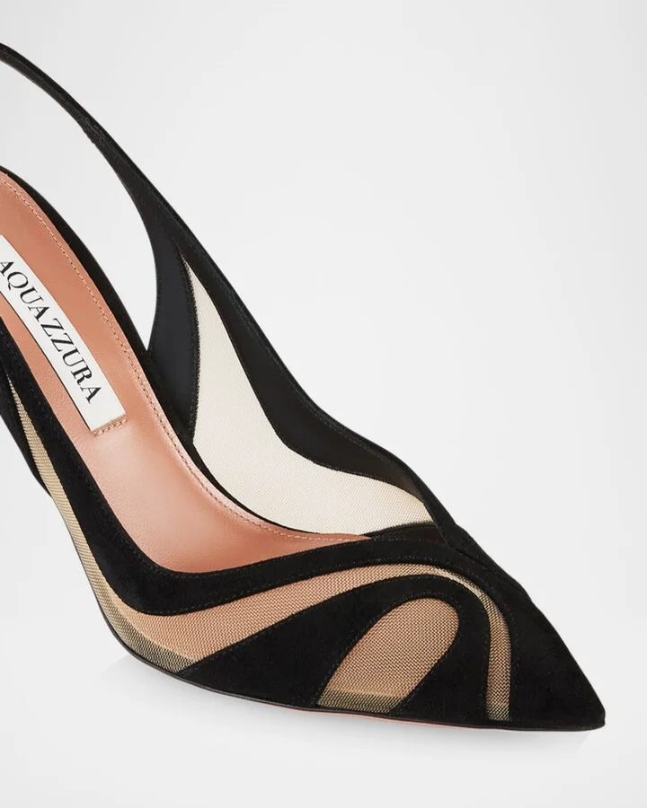 Lune Suede Mesh Slingback Pumps - Image 6